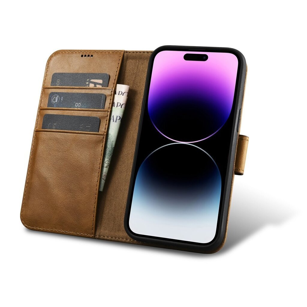 iCarer 2in1 iPhone 14 Pro Max FlipAnti-RFID Brown (WMI14220724-TN) цена и информация | Telefonide kaitsekaaned ja -ümbrised | hansapost.ee