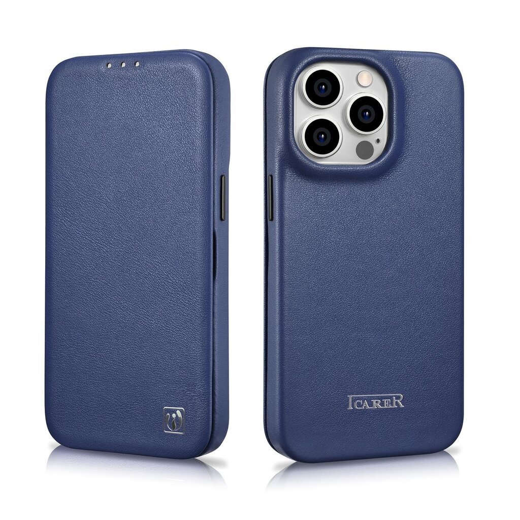 iCarer Leather iPhone 14 Pro Max Flip Magnetic MagSafe Blue (WMI14220716-BU) цена и информация | Telefonide kaitsekaaned ja -ümbrised | hansapost.ee