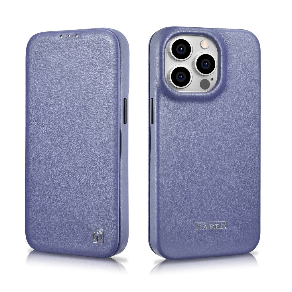 iCarer Leather iPhone 14 Pro Max Flip Magnetic MagSafe Light Purple (WMI14220716-LP) цена и информация | Telefonide kaitsekaaned ja -ümbrised | hansapost.ee