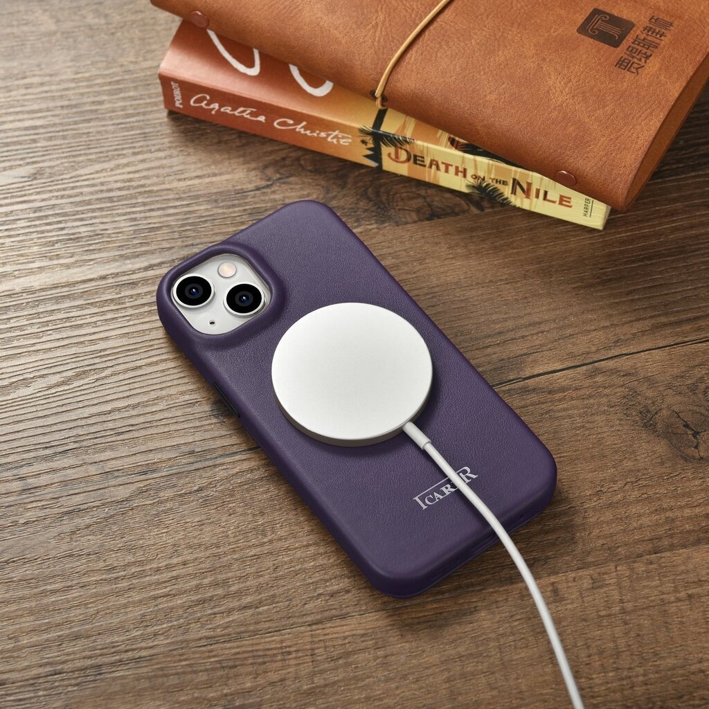 iCarer Leather iPhone 14 Plus Flip Magnetic MagSafe Leather Dark Purple (WMI14220715-DP) цена и информация | Telefonide kaitsekaaned ja -ümbrised | hansapost.ee