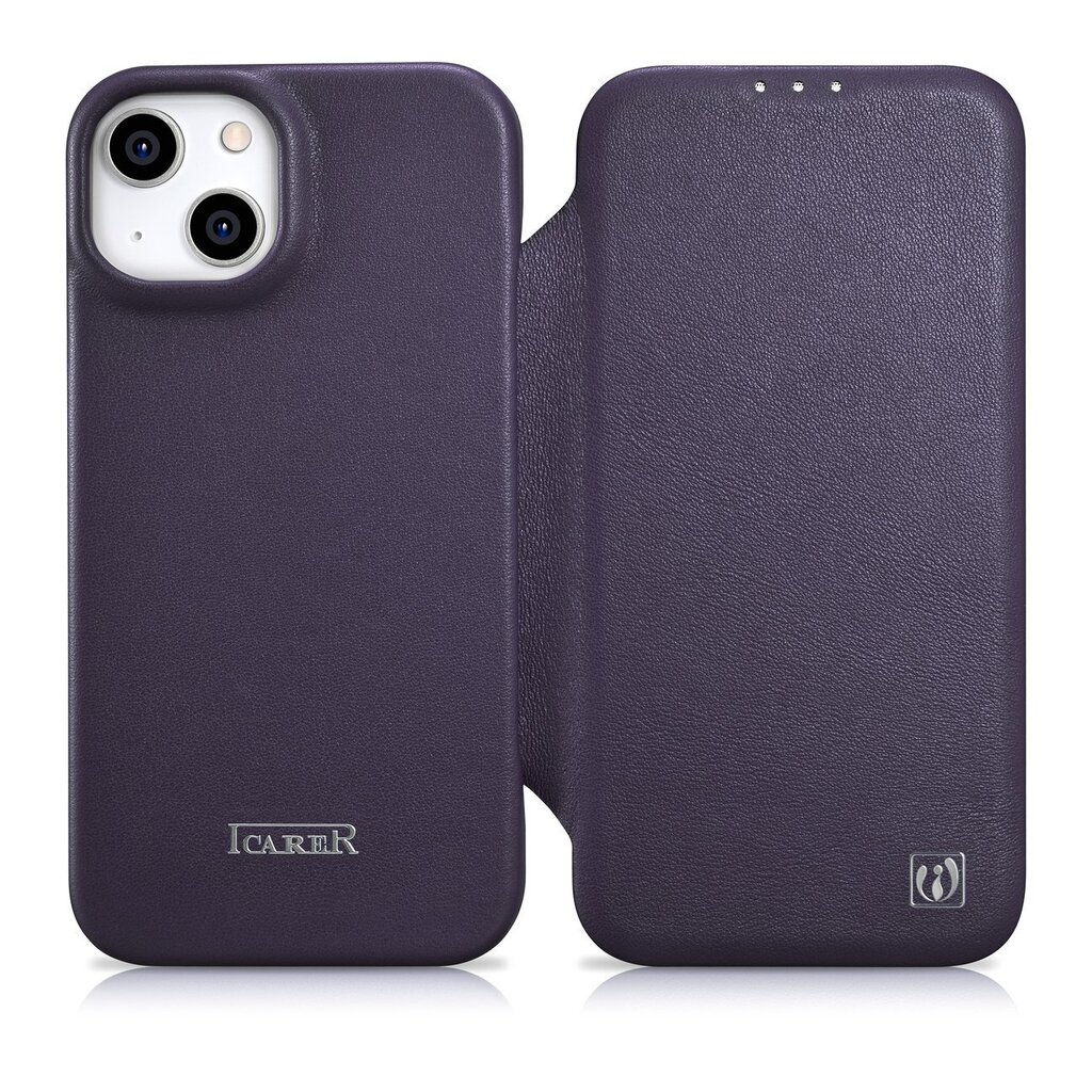 iCarer Leather iPhone 14 Plus Flip Magnetic MagSafe Leather Dark Purple (WMI14220715-DP) hind ja info | Telefonide kaitsekaaned ja -ümbrised | hansapost.ee