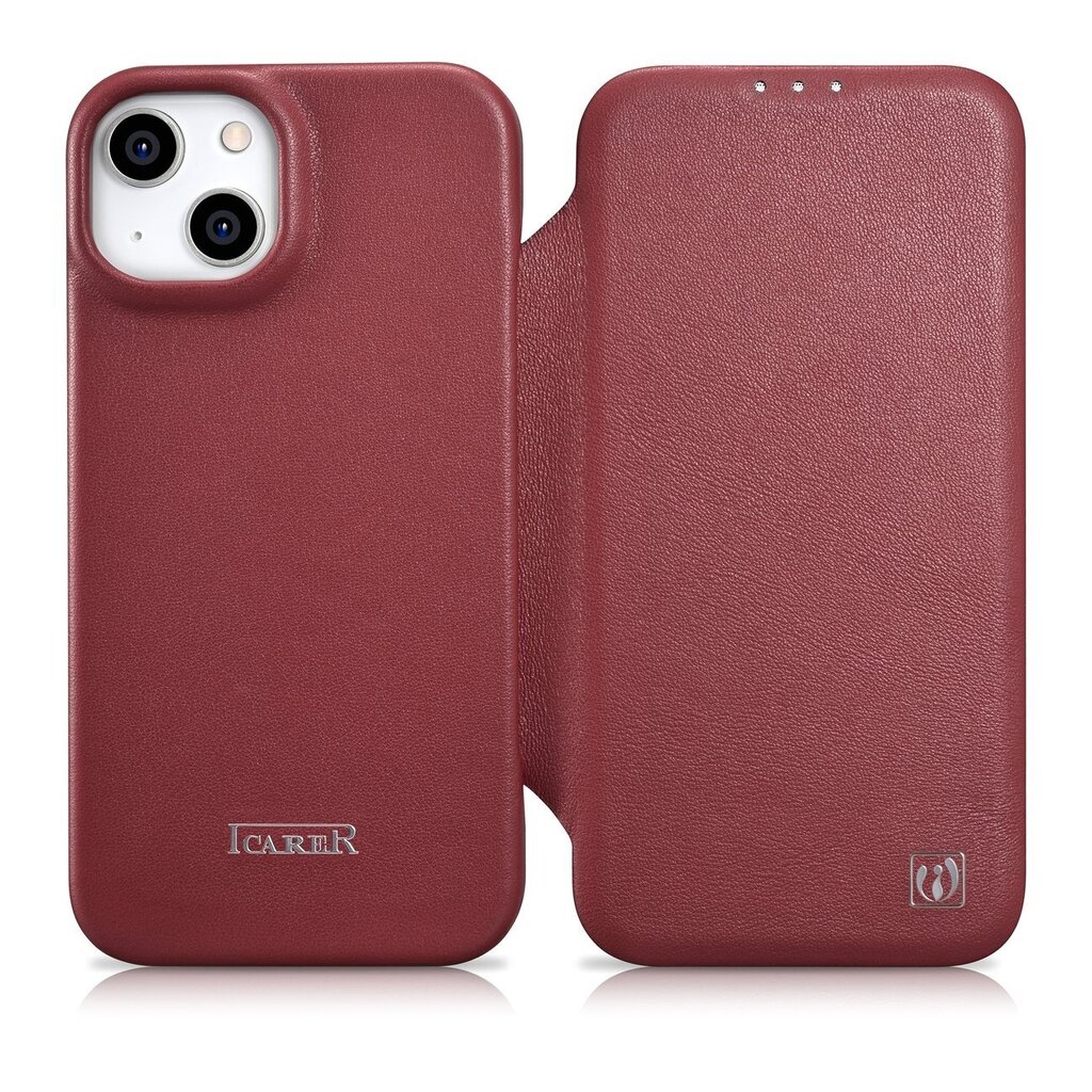 iCarer Leather iPhone 14 Plus Flip Magnetic MagSafe Red (WMI14220715-RD) hind ja info | Telefonide kaitsekaaned ja -ümbrised | hansapost.ee