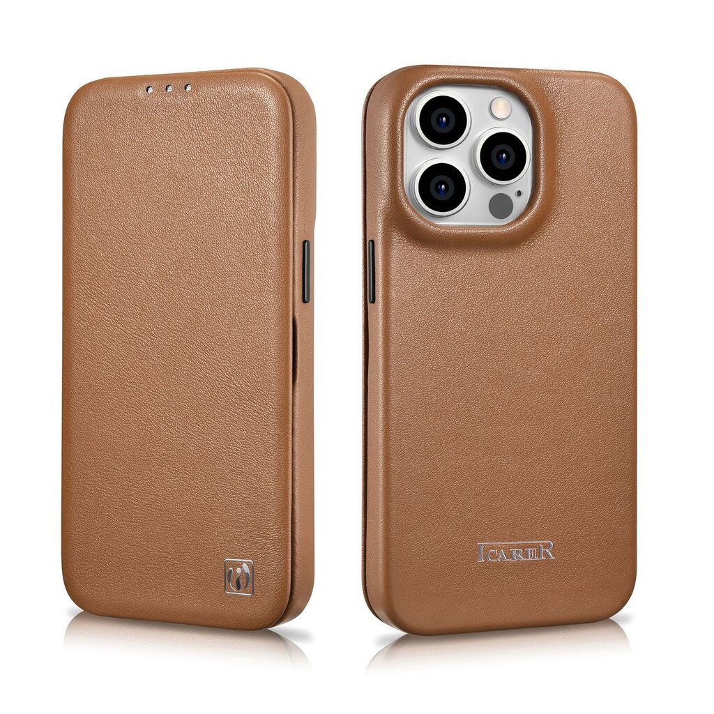 iCarer Leather iPhone 14 Pro Flip Magnetic MagSafe Brown (WMI14220714-BN) hind ja info | Telefonide kaitsekaaned ja -ümbrised | hansapost.ee