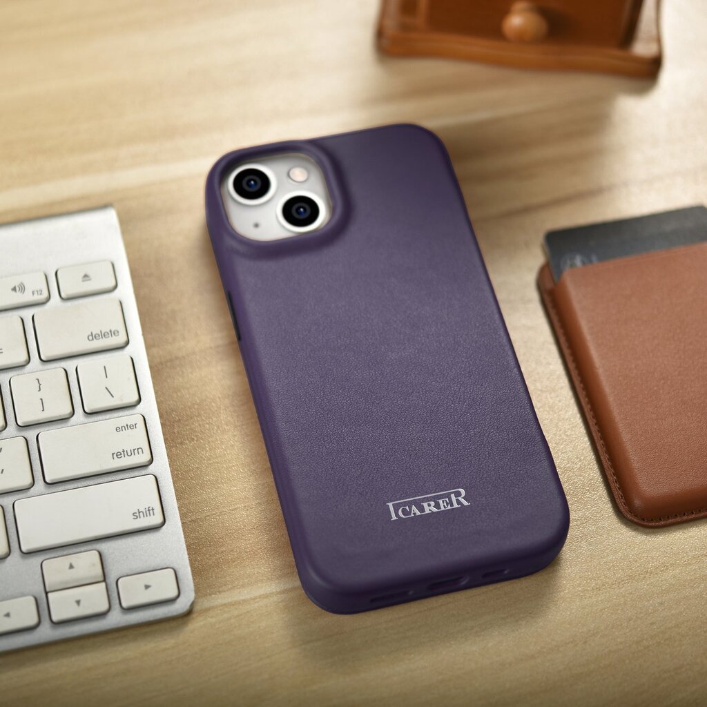 iCarer Leather iPhone 14 Flip Magnetic MagSafe Leather Dark Purple (WMI14220713-DP) hind ja info | Telefonide kaitsekaaned ja -ümbrised | hansapost.ee