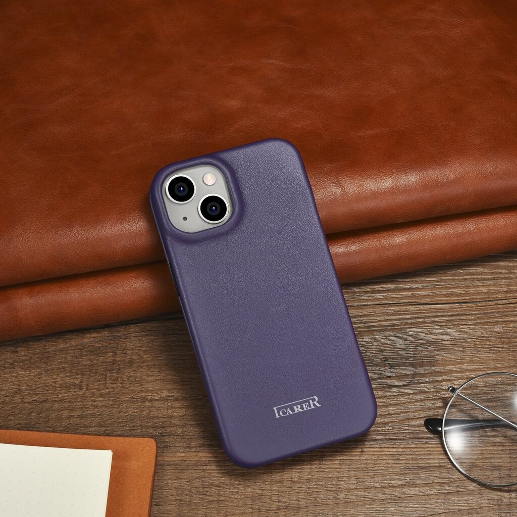 iCarer Leather iPhone 14 Flip Magnetic MagSafe Leather Dark Purple (WMI14220713-DP) цена и информация | Telefonide kaitsekaaned ja -ümbrised | hansapost.ee