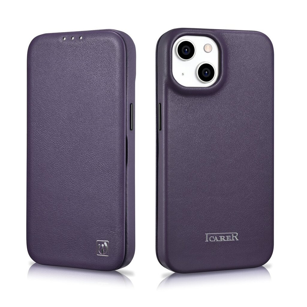 iCarer Leather iPhone 14 Flip Magnetic MagSafe Leather Dark Purple (WMI14220713-DP) цена и информация | Telefonide kaitsekaaned ja -ümbrised | hansapost.ee