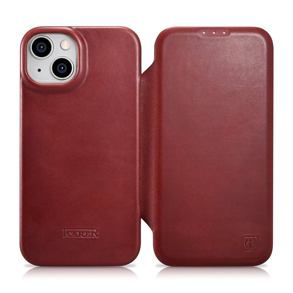 iCarer Leather iPhone 14 Plus Flip Magnetic MagSafe red (AKI14220707-RD) hind ja info | Telefonide kaitsekaaned ja -ümbrised | hansapost.ee