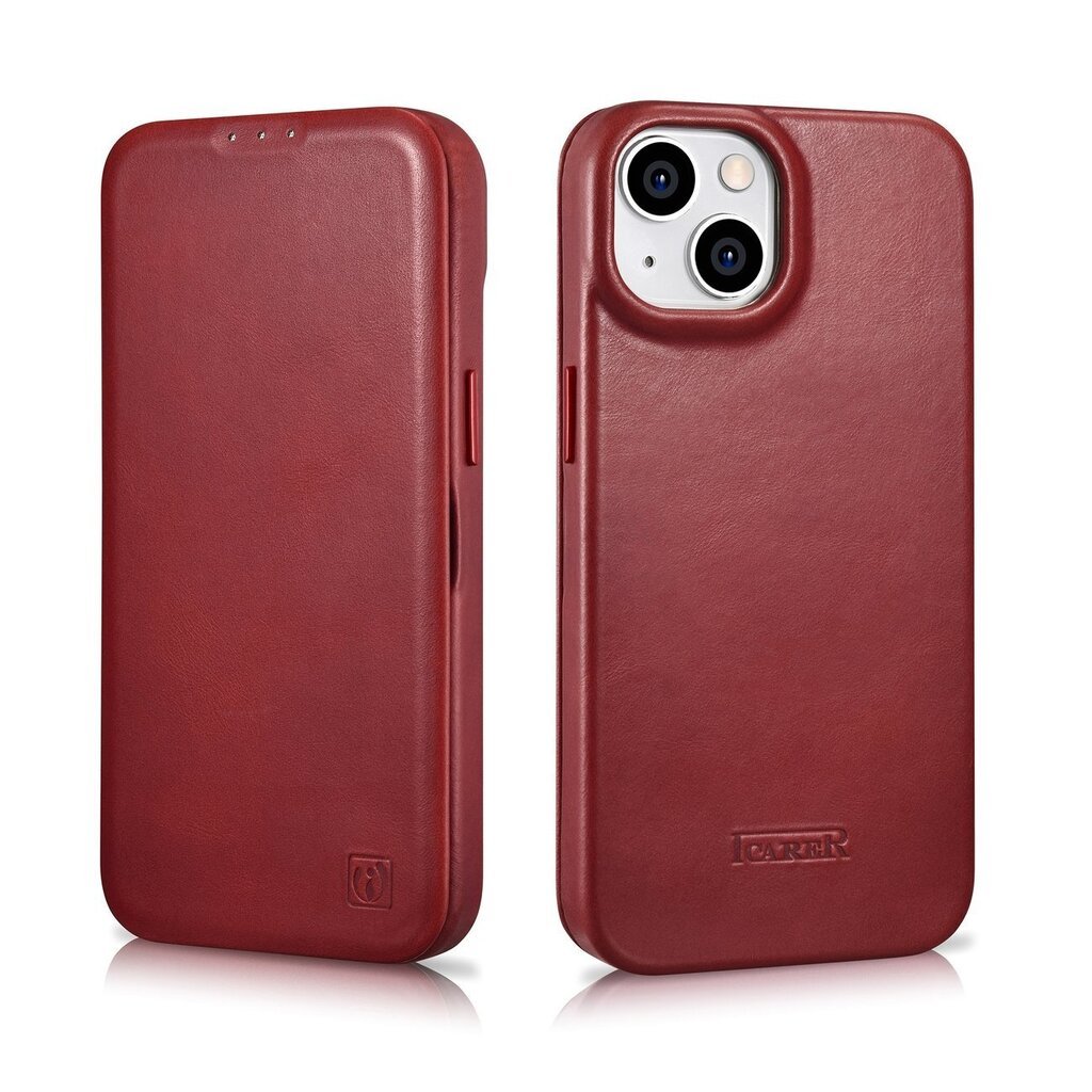 iCarer Leather iPhone 14 Plus Flip Magnetic MagSafe red (AKI14220707-RD) hind ja info | Telefonide kaitsekaaned ja -ümbrised | hansapost.ee