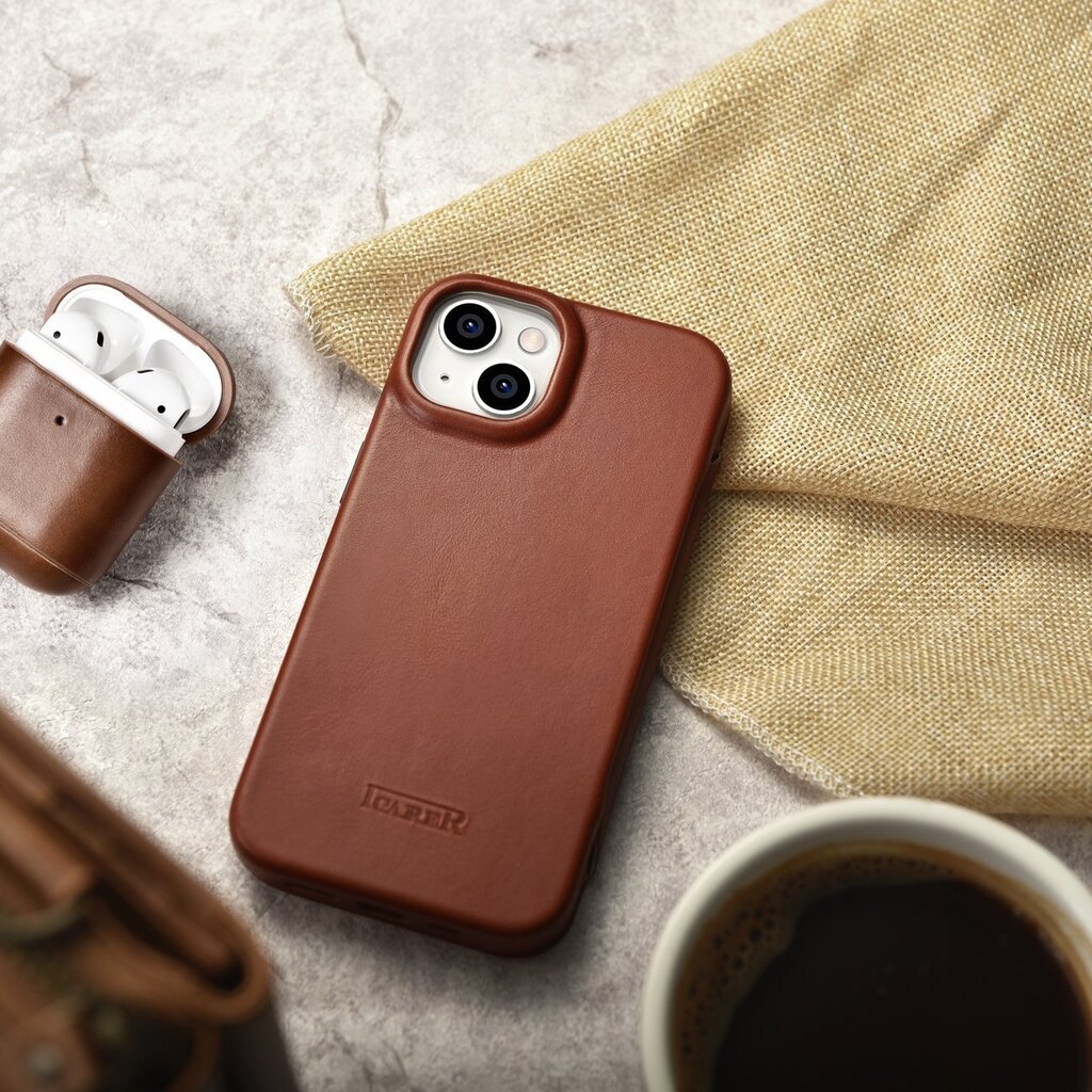 iCarer Leather iPhone 14 Flip Magnetic MagSafe Brown (AKI14220705-BN) цена и информация | Telefonide kaitsekaaned ja -ümbrised | hansapost.ee