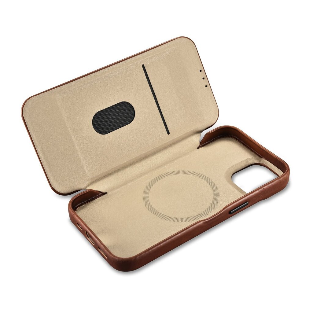 iCarer Leather iPhone 14 Flip Magnetic MagSafe Brown (AKI14220705-BN) hind ja info | Telefonide kaitsekaaned ja -ümbrised | hansapost.ee