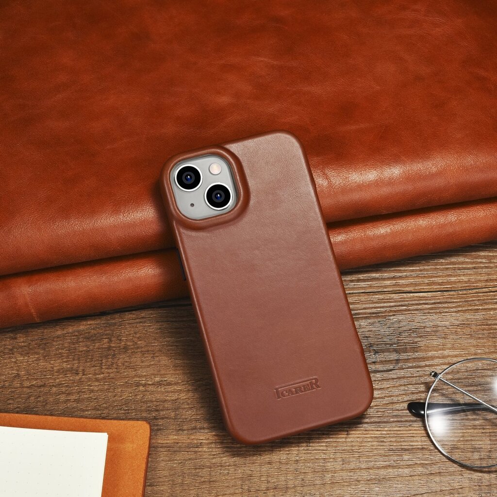 iCarer Leather iPhone 14 Flip Magnetic MagSafe Brown (AKI14220705-BN) hind ja info | Telefonide kaitsekaaned ja -ümbrised | hansapost.ee