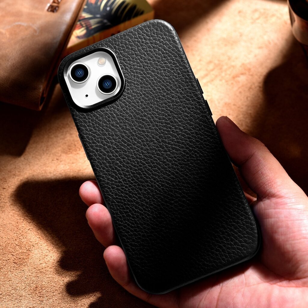 iCarer Litchi Leather iPhone 14 Magnetic MagSafe Black (WMI14220709-BK) цена и информация | Telefonide kaitsekaaned ja -ümbrised | hansapost.ee