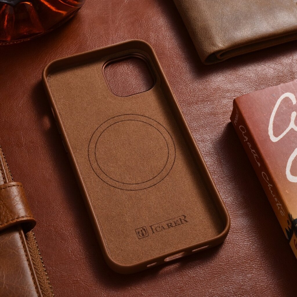 iCarer Leather iPhone 14 brown (WMI14220705-BN) (MagSafe Compatible) цена и информация | Telefonide kaitsekaaned ja -ümbrised | hansapost.ee