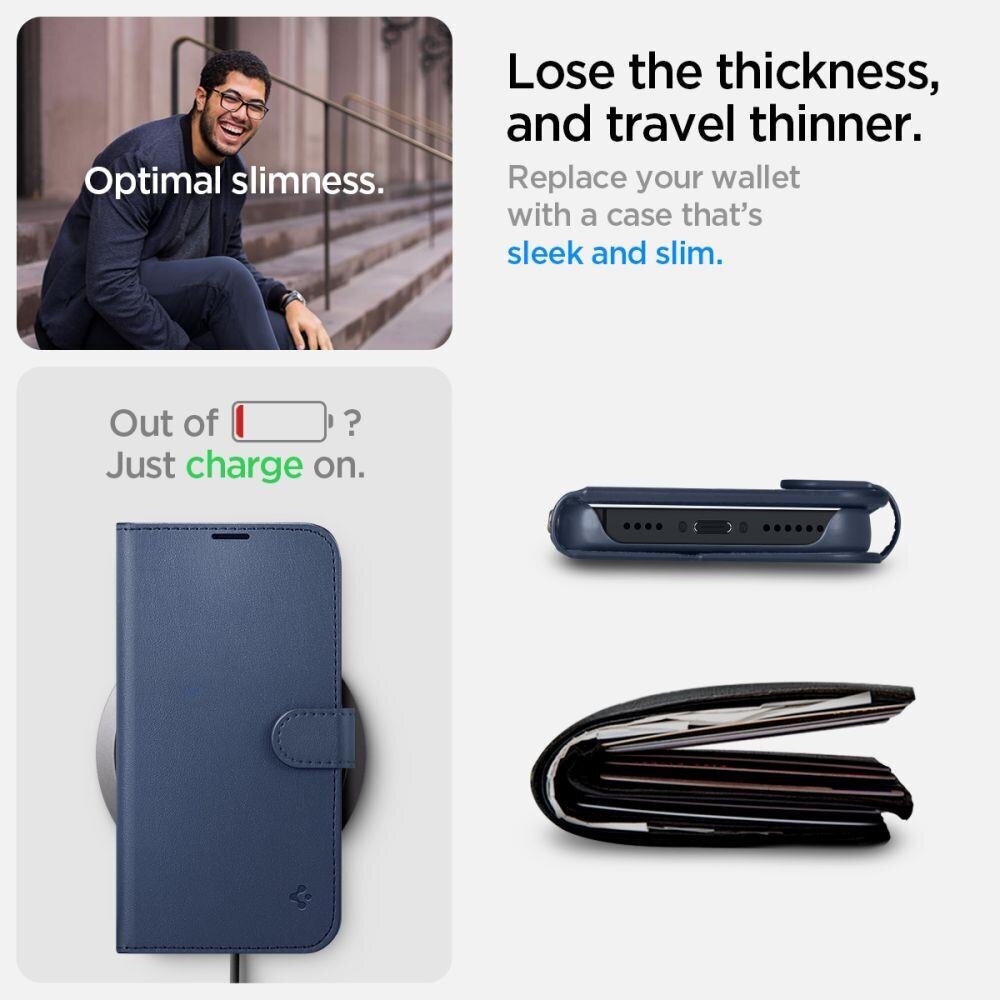Spigen Wallet S Leather Flip Wallet for iPhone 14 Blue цена и информация | Telefonide kaitsekaaned ja -ümbrised | hansapost.ee