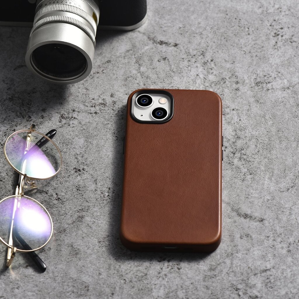 iCarer Leather iPhone 14 Plus Magnetic Leather with MagSafe brown (WMI14220703-RB) цена и информация | Telefonide kaitsekaaned ja -ümbrised | hansapost.ee