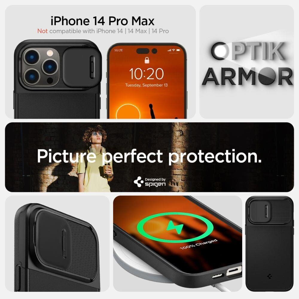 Spigen Optik Armor iPhone 14 Pro Max Black цена и информация | Telefonide kaitsekaaned ja -ümbrised | hansapost.ee