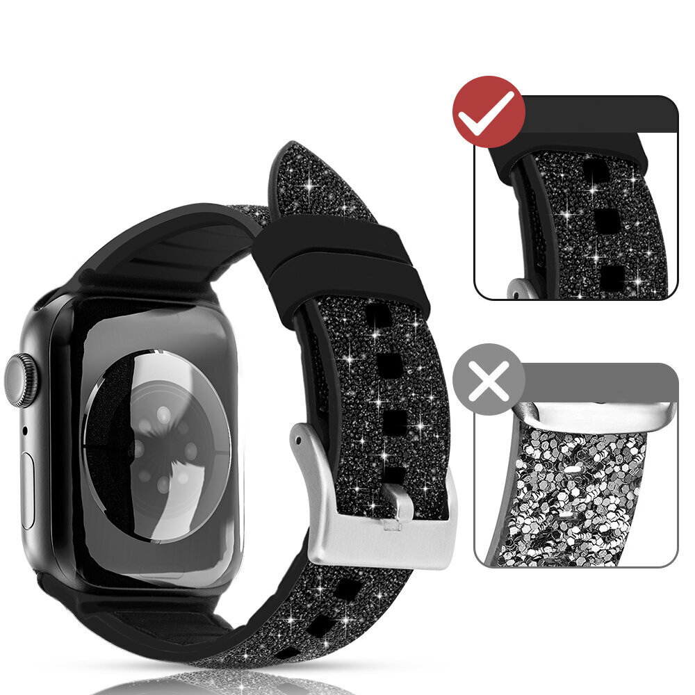 Kingxbar Crystal Fabric Band skirtas Apple Watch Bracelet 6/5/4/3/2 (44mm / 42mm), must цена и информация | Nutikellade aksessuaarid ja tarvikud | hansapost.ee