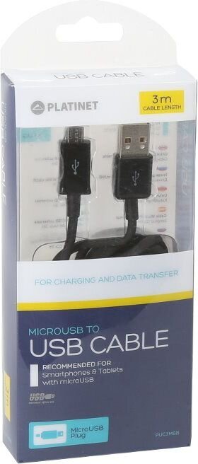 Platinet PUC3MBB Micro USB 3m цена и информация | Mobiiltelefonide kaablid | hansapost.ee