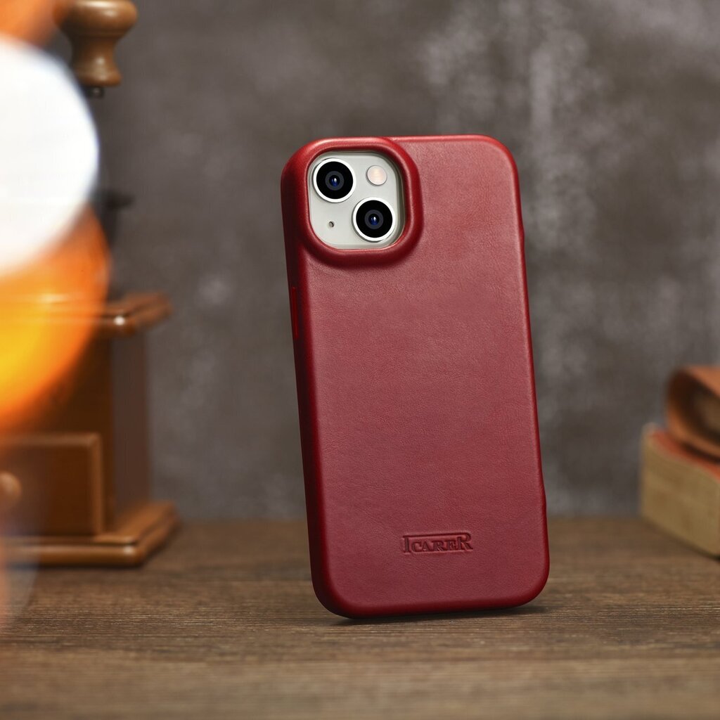 iCarer Leather iPhone 14 Flip Magnetic MagSafe Red (AKI14220705-RD) hind ja info | Telefonide kaitsekaaned ja -ümbrised | hansapost.ee