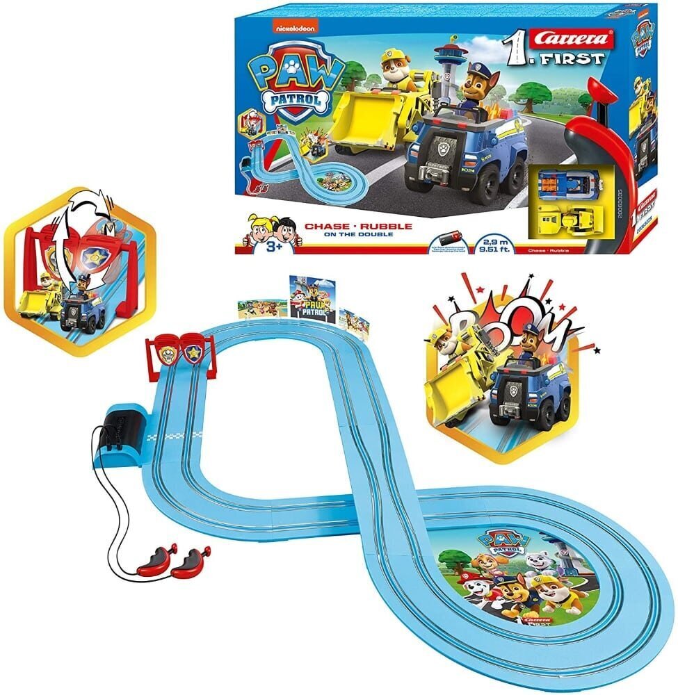 Carrera First - Paw Patrol Chase & Rubble - 2,9 m. raja pikkus цена и информация | Mänguasjad poistele | hansapost.ee