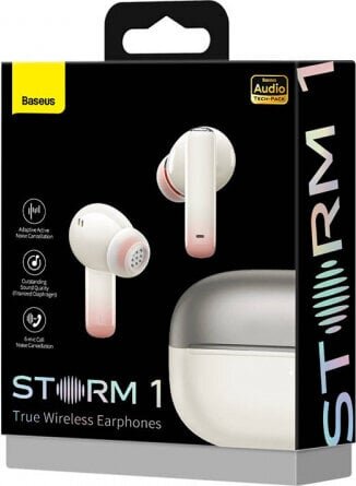 Baseus Storm 1 wireless bluetooth in-ear headphones 5.2 TWS with ANC / ENC white (NGTW140202) цена и информация | Kõrvaklapid | hansapost.ee