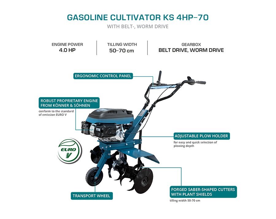 Bensiinikultivaator Könner &Söhnen KS 4HP-70 цена и информация | Aeraatorid, mullafreesid ja kultivaatorid | hansapost.ee