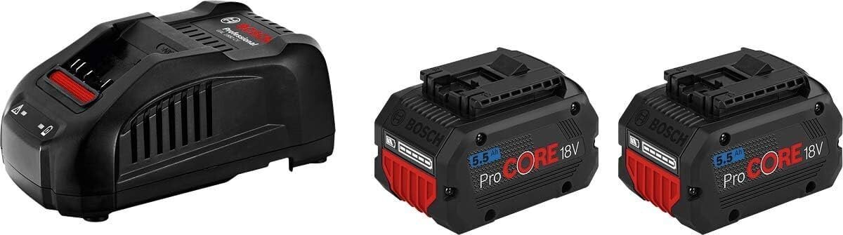 Bosch Professional 18V süsteemi aku komplekt: 2x aku procore18v 5,5 AH (18 V, 955 g) + laadija gal 1880 CV (laadimisvool 8 A) hind ja info | Tolmuimejate akud | hansapost.ee