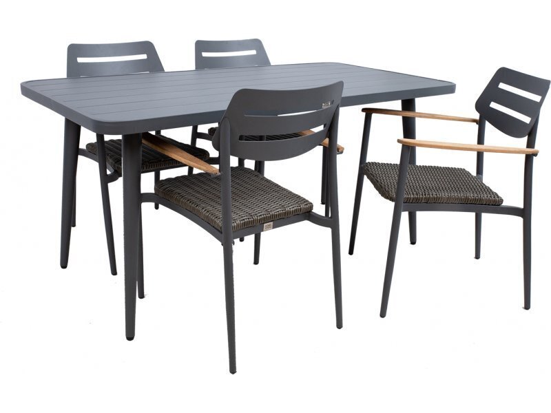 Aiamööbli komplekt WALES laud 160x80xH75,5cm, 4 tooli 56x60xH82cm, alumiiniumraam, plastikpunutis hind ja info | Välimööbli komplektid | hansapost.ee