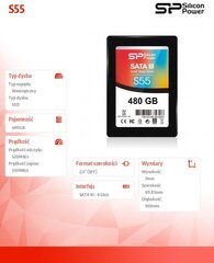 Silicon Power SLIM S55 480 ГБ SATA3 (SP480GBSS3S55S25) цена и информация | Внутренние жёсткие диски (HDD, SSD, Hybrid) | hansapost.ee