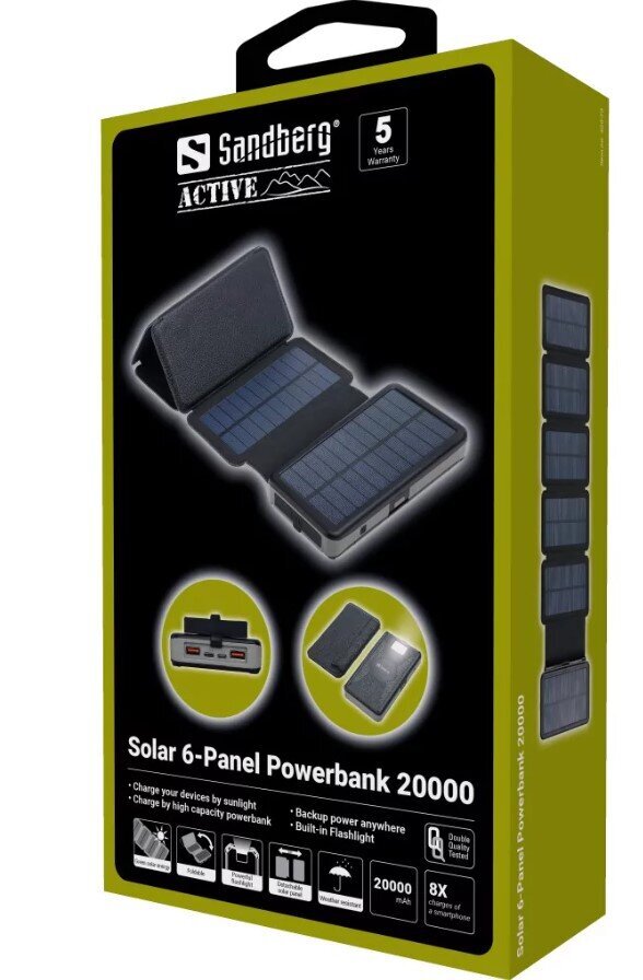 Akupank Sandberg Solar 6-Panel Powerbank, 20000 mAh цена и информация | Akupangad | hansapost.ee