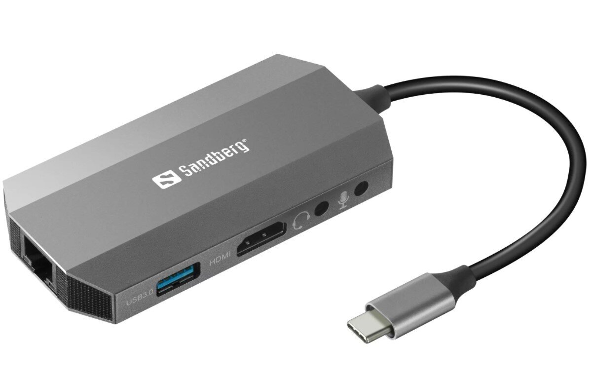 Sandberg USB-C 6in1 Travel Dock, USB-C/HDMI/USB-A/RJ-45/Micro SD цена и информация | USB adapterid ja jagajad | hansapost.ee