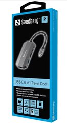 Sandberg USB-C 6in1 Travel Dock, USB-C/HDMI/USB-A/RJ-45/Micro SD hind ja info | USB adapterid ja jagajad | hansapost.ee