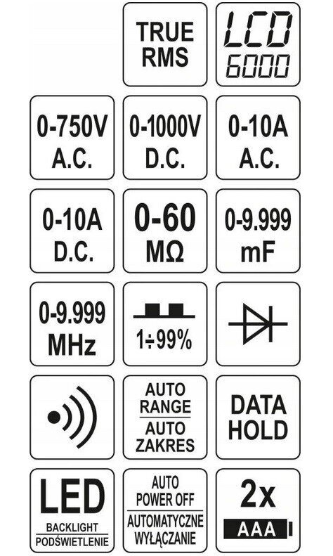 Multifunktsionaalne digitaalne tester LCD YATO, 6000 V, YT-73096 цена и информация | Käsitööriistad | hansapost.ee