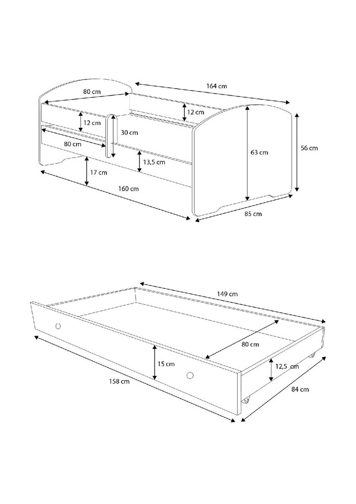 Voodi ADRK Furniture Pepe Barrier Galaxy, 140x70 cm, valge hind ja info | Lastevoodid | hansapost.ee