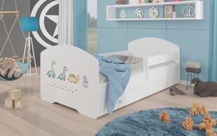 Voodi ADRK Furniture Pepe Barrier Dinosaurs, 140x70 cm, valge цена и информация | Детские кровати | hansapost.ee