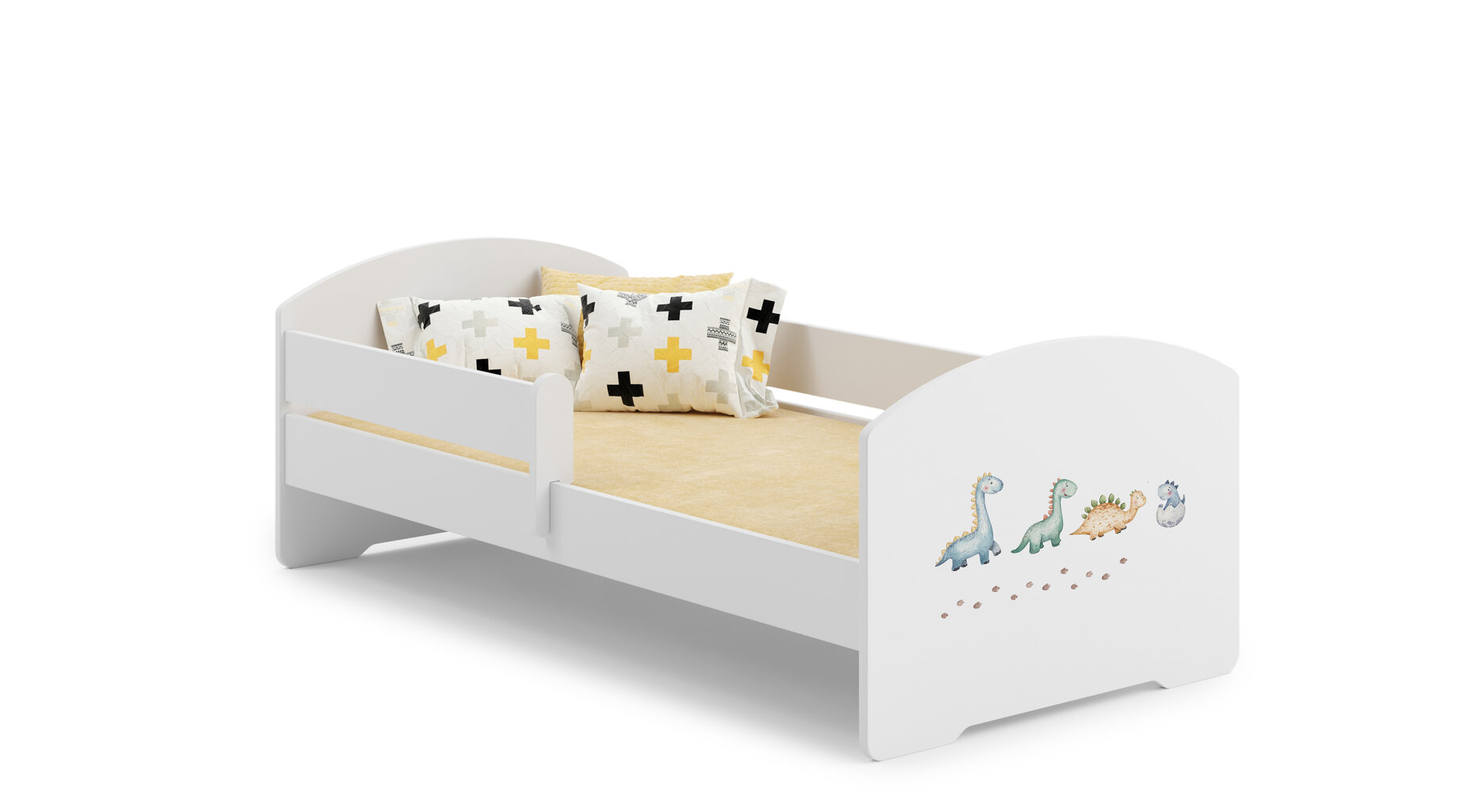 Voodi ADRK Furniture Pepe Barrier Dinosaurs, 140x70 cm, valge цена и информация | Lastevoodid | hansapost.ee