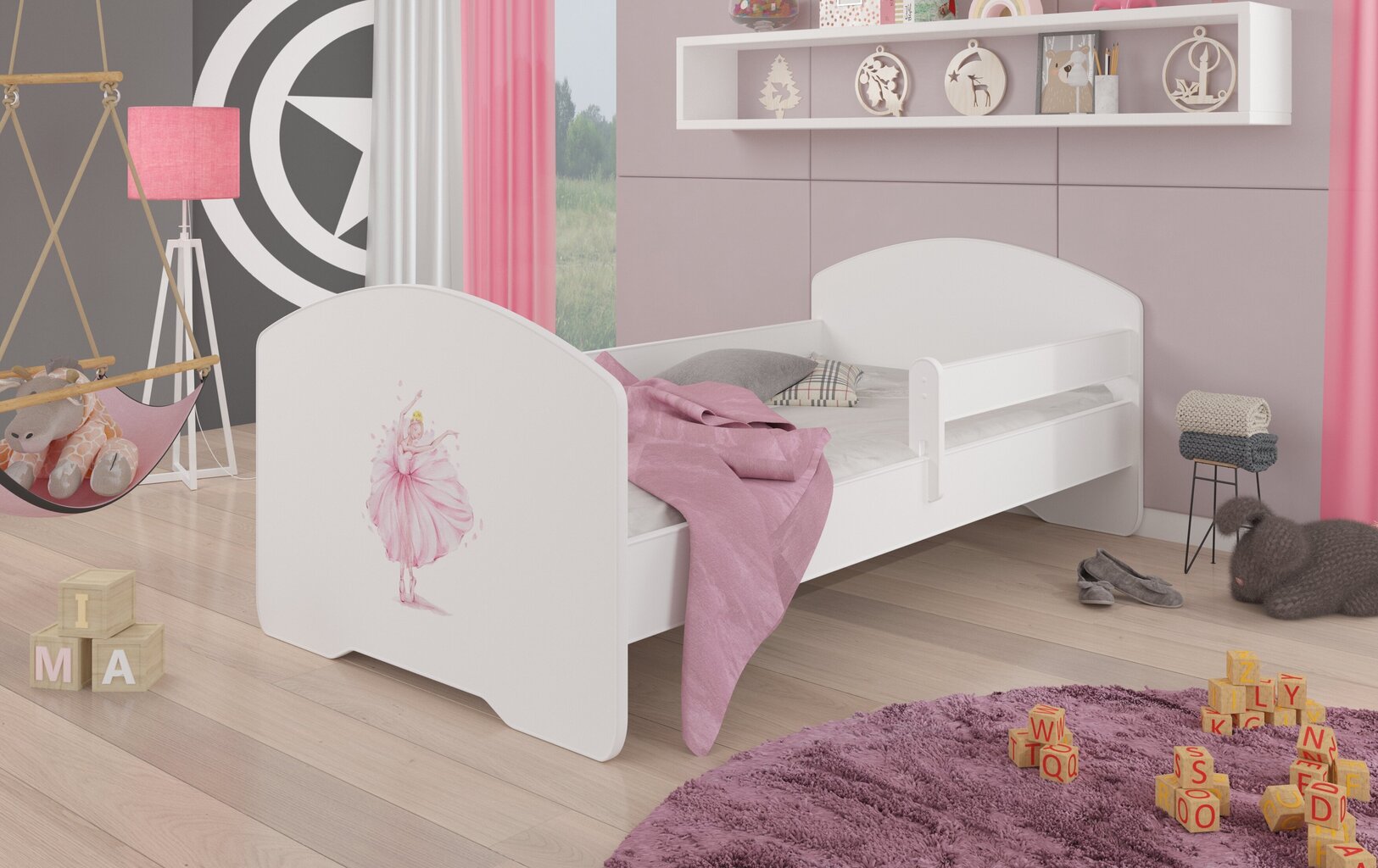 Voodi ADRK Furniture Pepe Barrier Ballerina, 140x70 cm, valge hind ja info | Lastevoodid | hansapost.ee