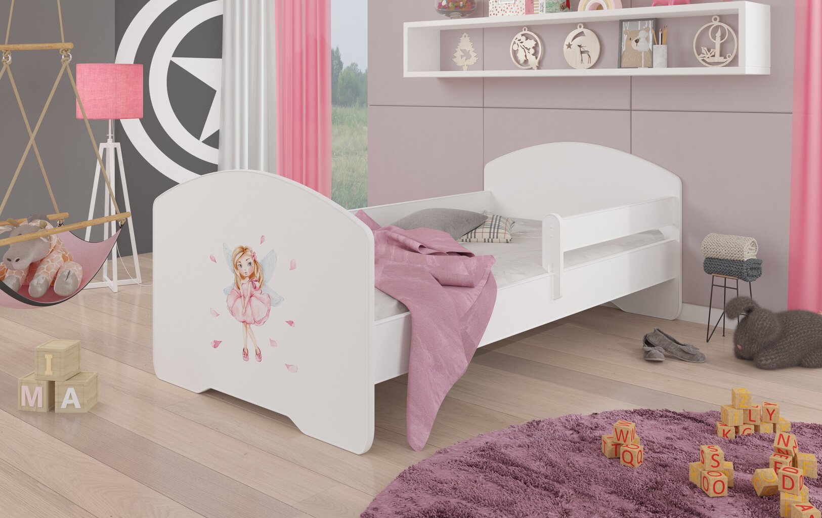 Voodi ADRK Furniture Pepe Barrier Girl with Wings, 140x70 cm, valge цена и информация | Lastevoodid | hansapost.ee