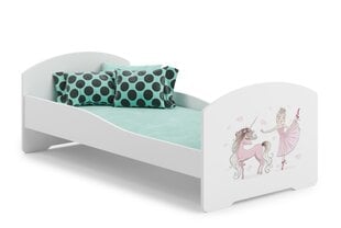 Voodi ADRK Furniture Pepe Ballerina with Unicorn, 140x70 cm, valge цена и информация | Детские кровати | hansapost.ee