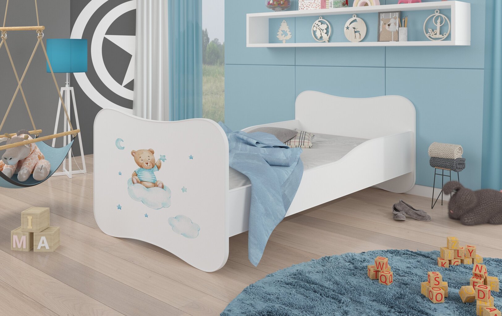 Voodi ADRK Furniture Gonzalo Teddy Bear and Cloud, 140x70 cm, valge hind ja info | Lastevoodid | hansapost.ee