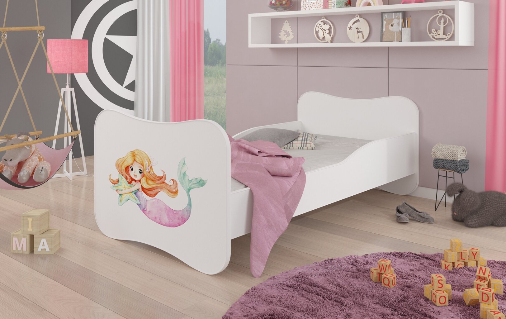 Voodi ADRK Furniture Gonzalo Mermaid with a Star, 140x70 cm, valge цена и информация | Lastevoodid | hansapost.ee