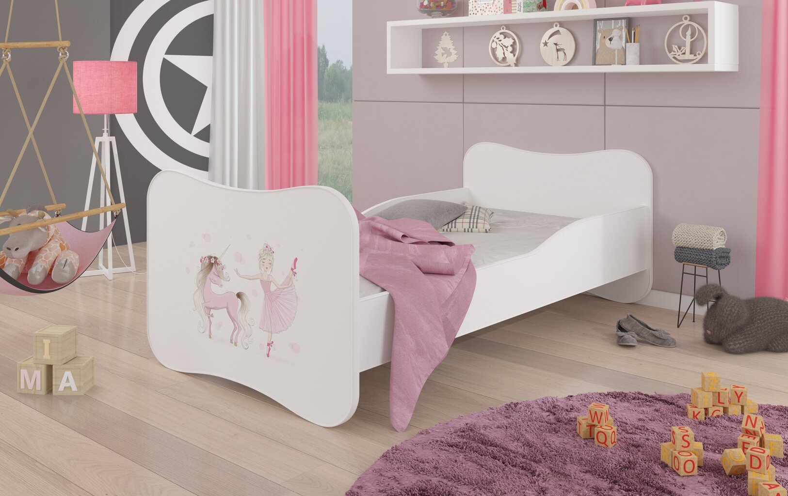 Voodi ADRK Furniture Gonzalo Ballerina with Unicorn, 140x70 cm, valge цена и информация | Lastevoodid | hansapost.ee