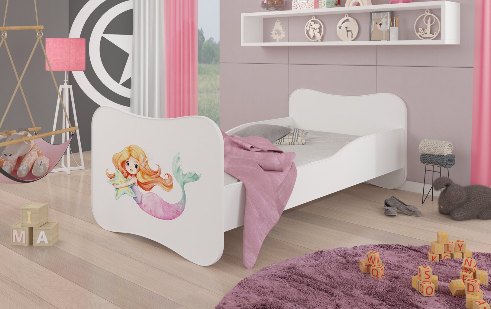 Voodi ADRK Furniture Gonzalo Mermaid with a Star, 160x80 cm, valge цена и информация | Lastevoodid | hansapost.ee