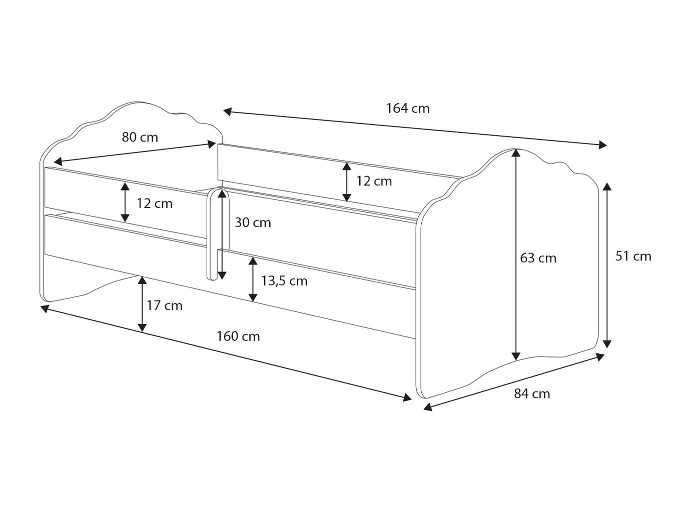 Voodi ADRK Furniture Casimo Barrier Princess Black, 160x80 cm, valge цена и информация | Lastevoodid | hansapost.ee