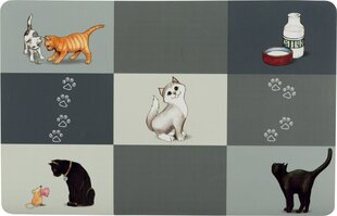 Коврик под мисочки Trixie Patchwork Cat, 44x28 см, серый цена и информация | Миски, ящики для корма | hansapost.ee