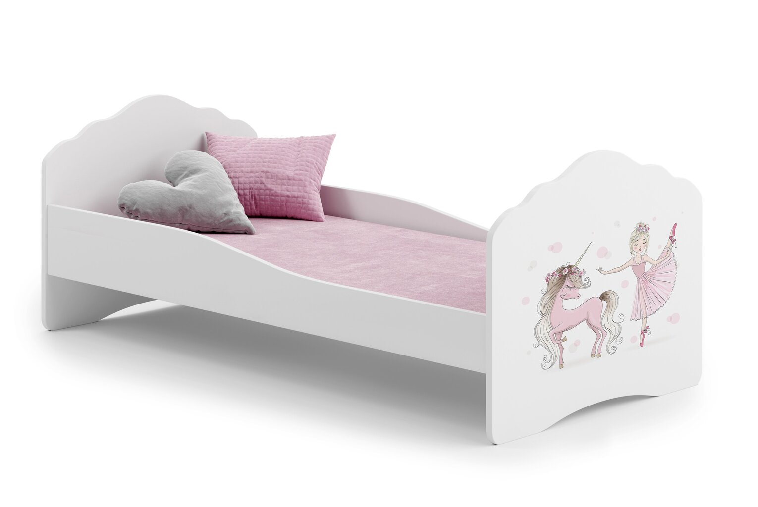 Voodi ADRK Furniture Casimo Barrier Ballerina with Unicorn, 160x80 cm, valge цена и информация | Lastevoodid | hansapost.ee