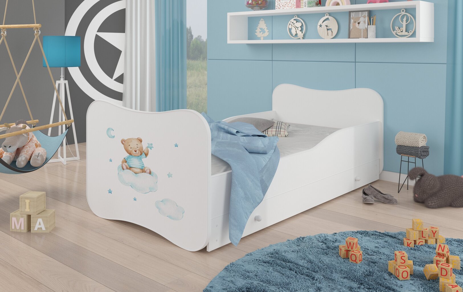 Voodi ADRK Furniture Gonzalo Teddy Bear and Cloud, 140x70 cm, valge hind ja info | Lastevoodid | hansapost.ee