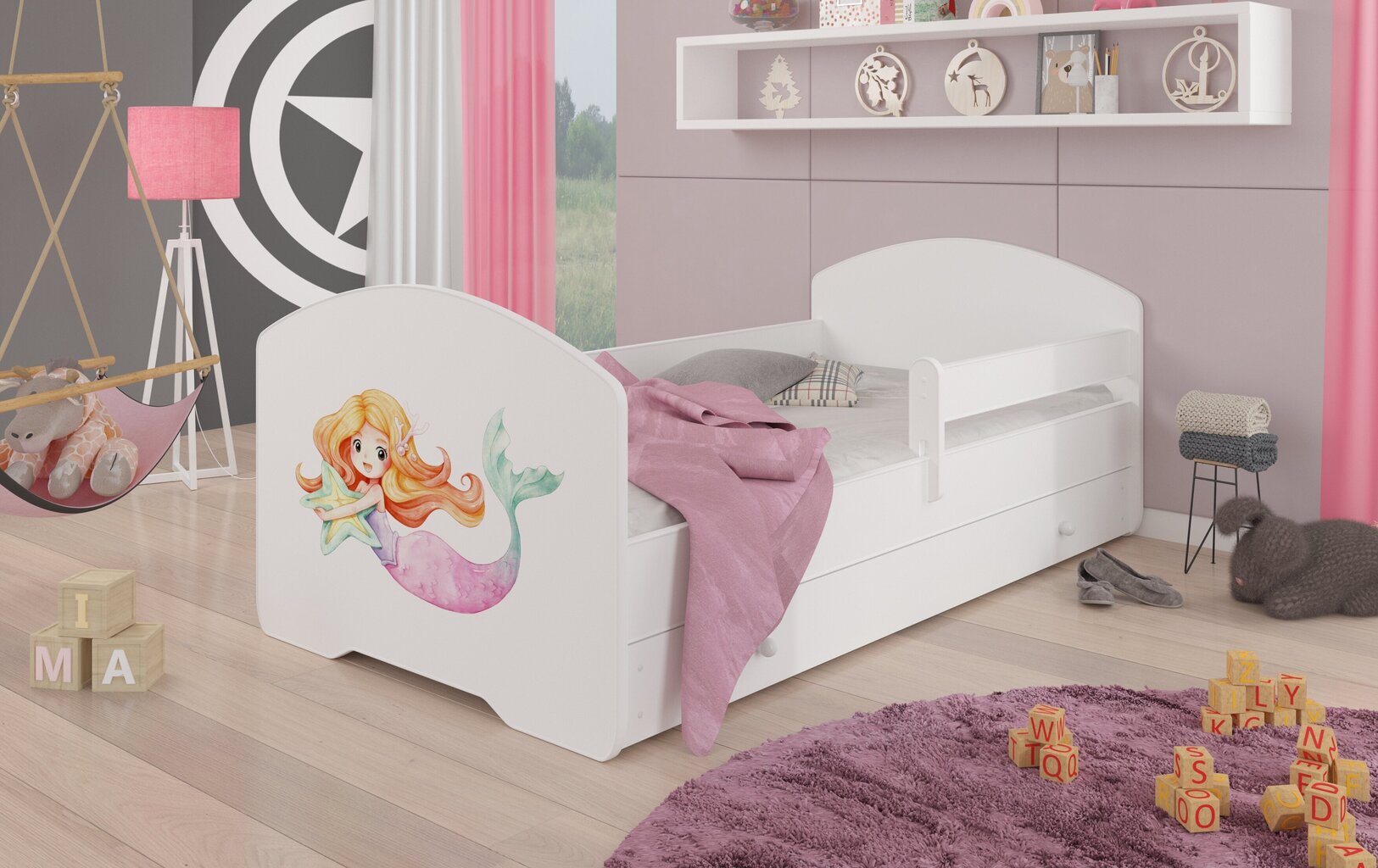 Voodi ADRK Furniture Pepe Barrier Mermaid with a Star, 140x70 cm, valge цена и информация | Lastevoodid | hansapost.ee