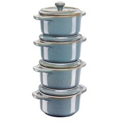 Staub Mini Cocotte Round 4 pcs. - 200 ml 40508-160-0 Antique Turquoise цена и информация | Кастрюли | hansapost.ee