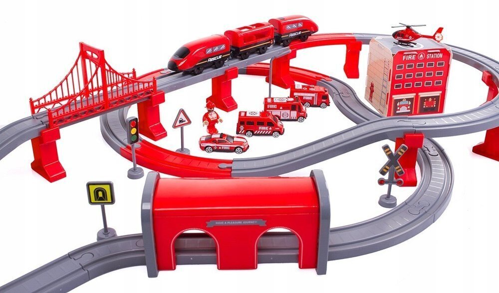 Tuletõrjelinnaku rongikomplekt Lean Toys, punane цена и информация | Mänguasjad poistele | hansapost.ee